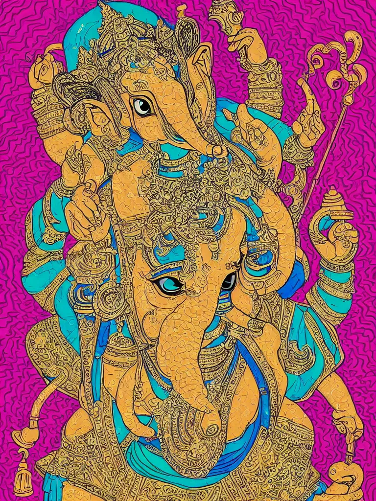 Prompt: portrait of a hindu god ganesha art by hydro 7 4, victo ngai sticker, colorful, illustration, highly detailed, simple, smooth and clean vector curves, no jagged lines, vector art, smooth