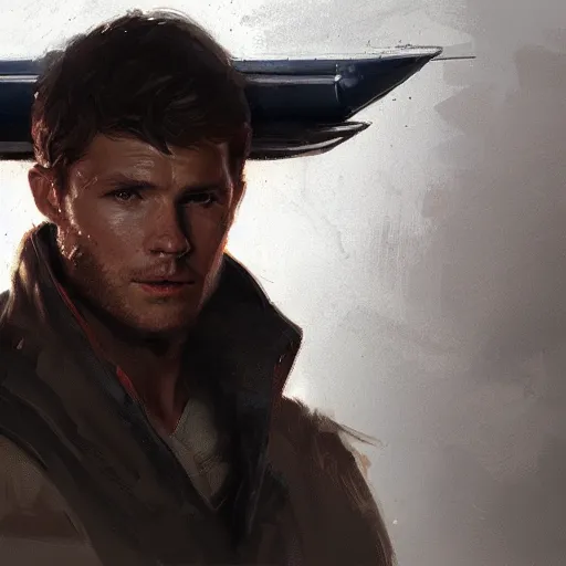 Image similar to portrait of a man by greg rutkowski, jedi knight, he looks like scott eastwood, wearing a flying jacket, star wars expanded universe, he is about 3 0 years old, highly detailed portrait, digital painting, artstation, concept art, smooth, sharp foccus ilustration, artstation hq