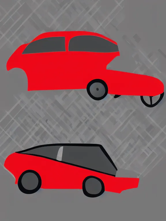 Prompt: Movie poster featuring a vector of a small black car in the middle with some red details, modernism, beige background, in the style of Vasilis Marmatakis