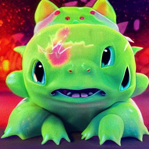 Image similar to Photorealistic bulbasaur tripping on acid. Hyperdetailed photorealism, 108 megapixels, amazing depth, glowing rich colors, powerful imagery, psychedelic Overtones, 3D finalrender, 3d shading, cinematic lighting, artstation concept art