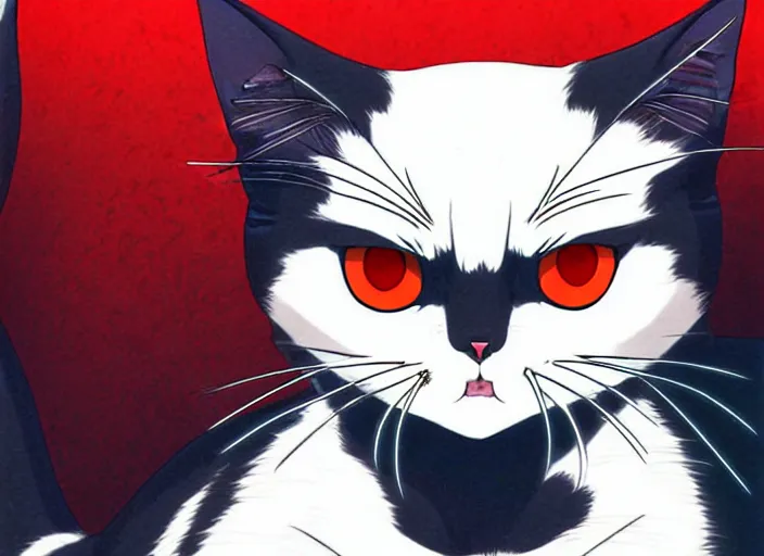 Image similar to anime visual of a cute cat, with red eyes!!!!, high quality detailed anime, cel shaded, digital art by last exile murata range blue submarine no 6, hd, ambient light