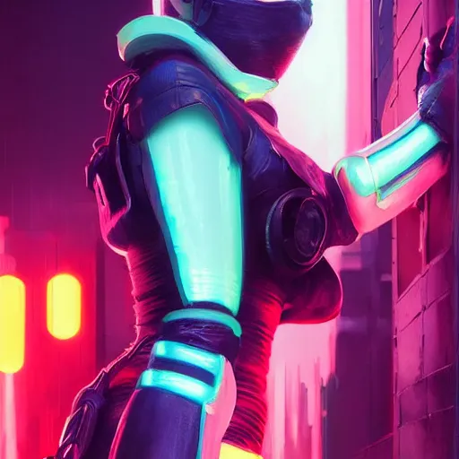 Image similar to movie still of stylized ninja - cyberpunk girl, wearing techwear with neon lights and armor, complementary colors, beautiful realistic face, highly detailed, digital painting, artstation, concept art, smooth, sharp focus, illustration, art by artgerm, by greg rutkowski, by jeremy mann, by francoise nielly, oil painting