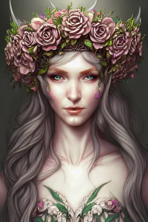 Image similar to digital art, centered elven bride, flower crown ,intricate, veins, by James Jean and by artgerm , ultradetailed, charachter design, concept art, trending on artstation,