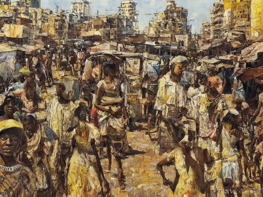 Image similar to african city, heatwave, denis sarazhin, oil on canvas