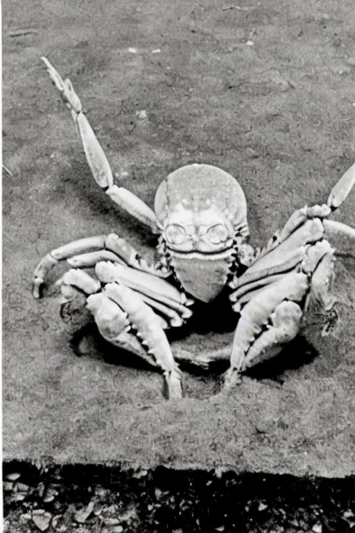 Image similar to a vintage photo of a human crab hybrid