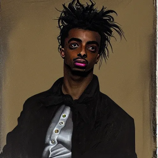 Image similar to a portrait of Playboi Carti in the style of Francisco Goya, dark, creepy, high contrast, nihilistic