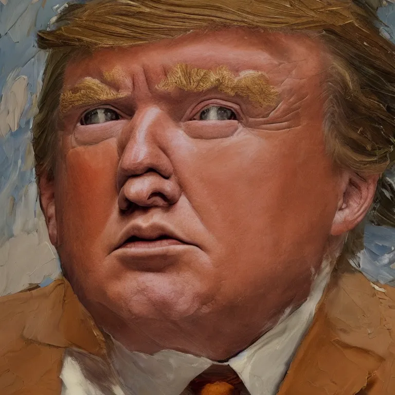 Prompt: Beautiful warmly lit close up studio portrait of Donald Trump as a happy non-binary justice warrior, impasto oil painting heavy brushstrokes by Cy Twombly and Anselm Kiefer , trending on artstation dramatic lighting abstract Expressionism