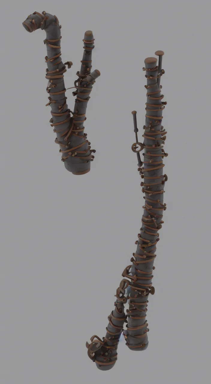 Image similar to bagpipe with ceramic pipes shaped like a human larynx, in the style of an engineering diagram, infrastructure, 3D render, 8k,