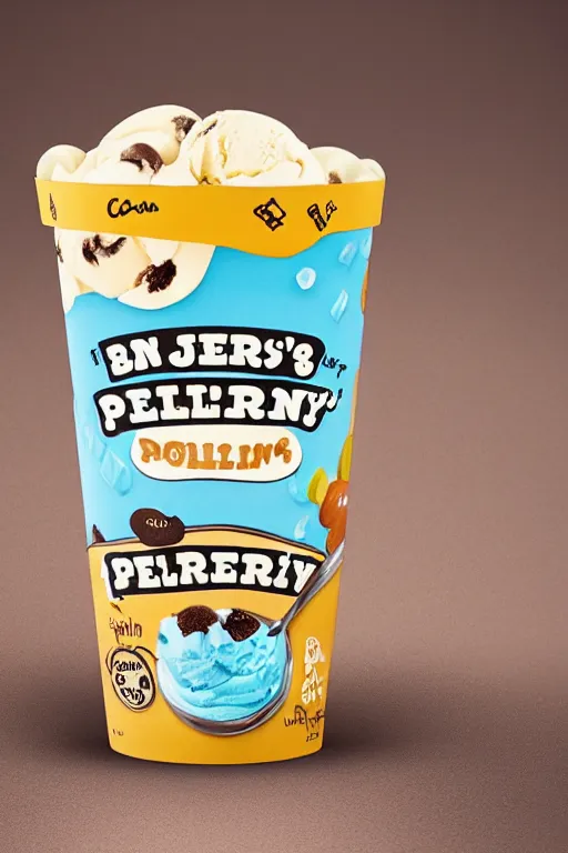 Image similar to ben and jerry's pelmeni flavoured ice cream, product photography, highly detailed packaging