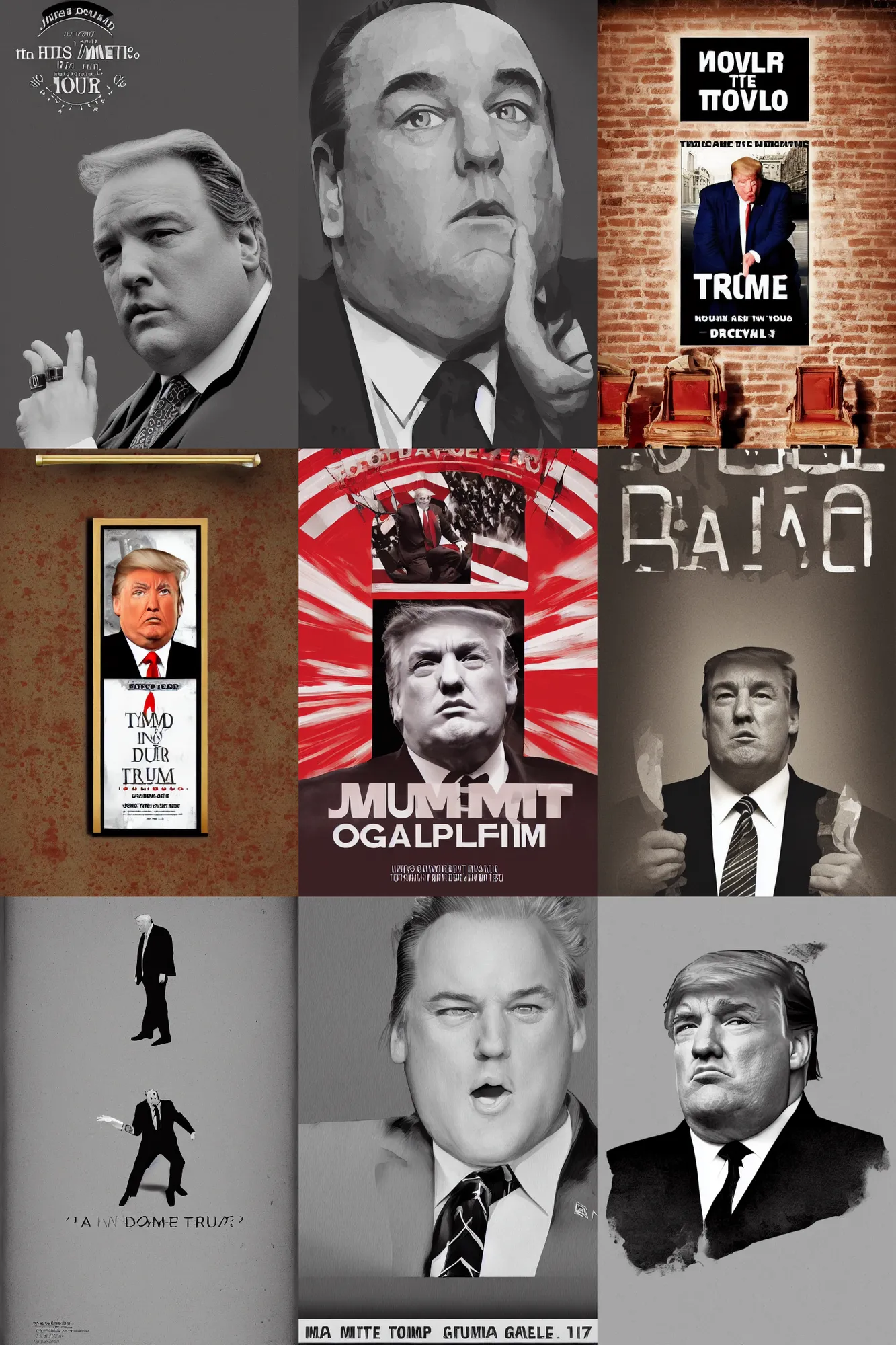 Prompt: minimal movie poster, james gandolfini as donald trump, digital art