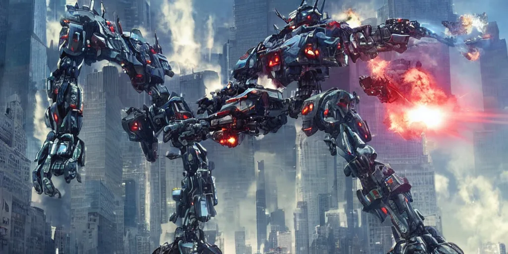Image similar to A mecha Cyber Kaiju Attacking new york, cinematic, michael bay