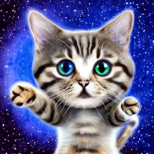 Image similar to cute cat merging with the galaxy