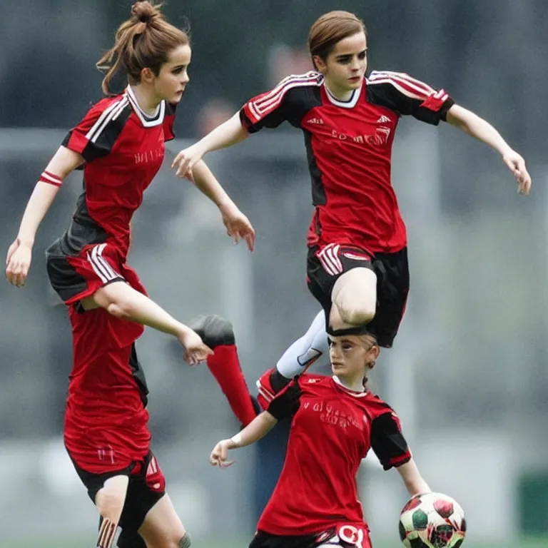 Image similar to emma watson as lokomotiv football player, hyper realistic, highly detailed