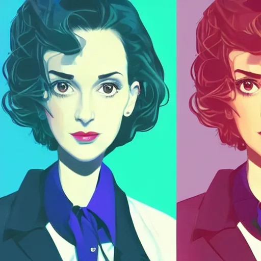 Image similar to portrait of winona ryder in heathers, 1989, highschool background, rich vivid colors, ambient lighting, dynamic lighting, 4k, official media, anime key visual, makoto shinkai, ilya kuvshinov, lois van baarle, rossdraws, detailed, trending on artstation