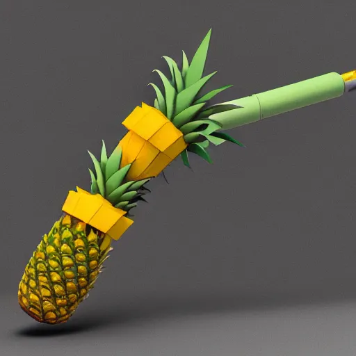 Prompt: rocket launcher made of pineapple, 3D octane render, extreme detail