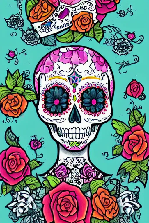 Image similar to Illustration of a sugar skull day of the dead girl, art by Tim Shumate