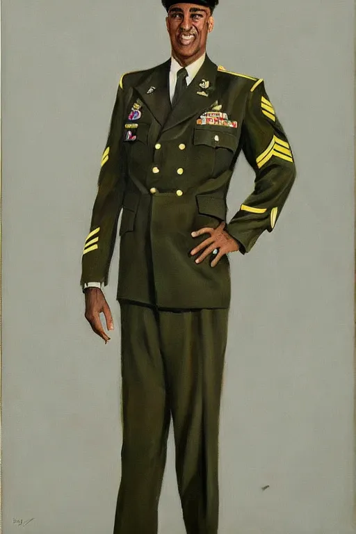 Image similar to full body portrait of the dictator of the los angeles lakers, 1 9 5 5, in full military garb, oil on canvas by william sidney mount, trending on artstation