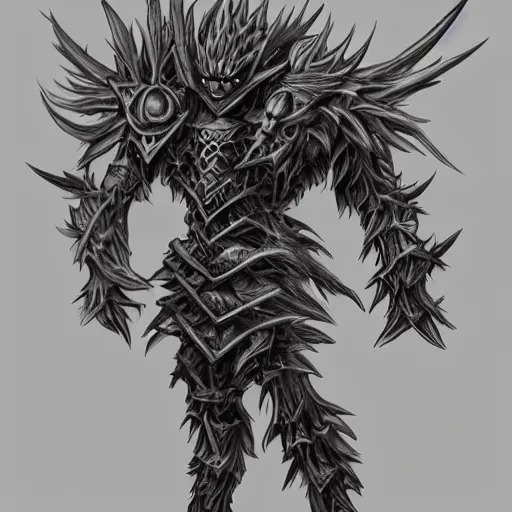 Prompt: A humanoid thistle armour monster, highly detailed, digital art, sharp focus, trending on art station, plant, anime art style