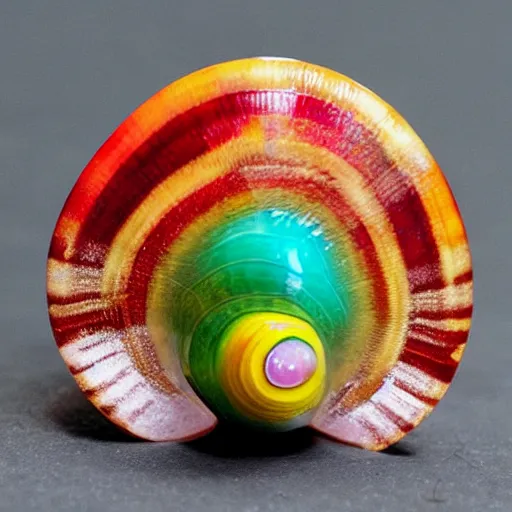 Prompt: A pokemon that looks like A Tangguan snail with multi-colored gemstones on the raised part of the shell.