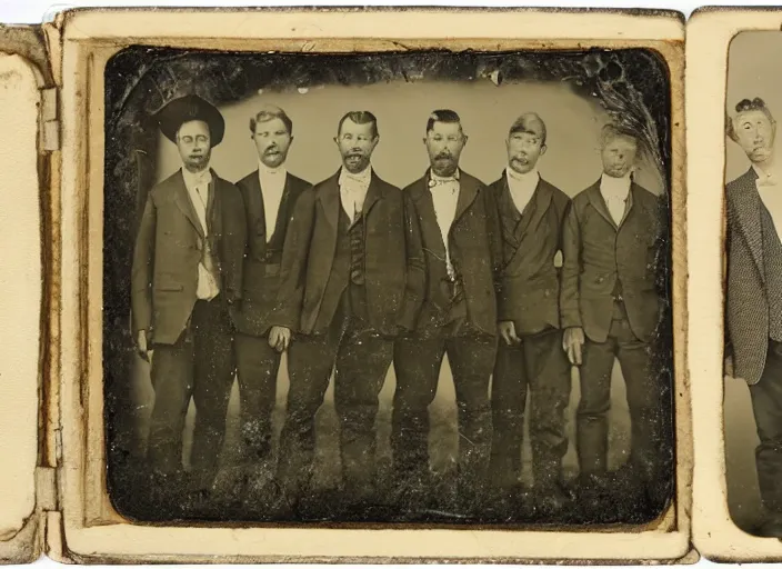 Image similar to tintype photo a group of men with a woolly mammoth