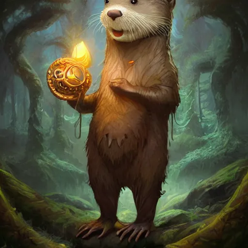 Image similar to anthropomorphic druidic otter casting a spell, DnD character art portrait, matte fantasy painting, DeviantArt Artstation, by Jason Felix by Steve Argyle by Tyler Jacobson by Peter Mohrbacher, cinematic lighting