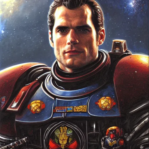 Image similar to Henry Cavill as a Space Marine, close-up portrait art by Donato Giancola and artgem, digital art, trending on artstation