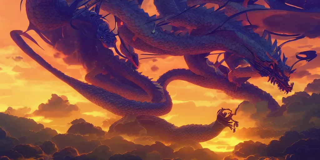 Image similar to shenron dragon glowing yellow, reaching to sky, octane render, unreal engine 5, hyperdetailed, masterpiece, matte painting concept blizzard pixar maya engine on night stylized background splash artstation lois van baarle, ilya kuvshinov, rossdraws