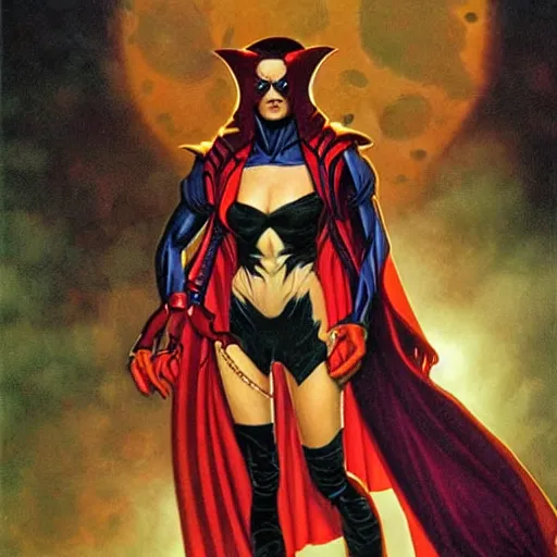 Image similar to portrait of a vampire superhero, by gerald brom