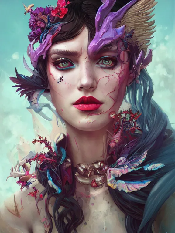 Prompt: a FAN art portrait of Morgana,by tristan eaton,Stanley Artgermm,Tom Bagshaw,Greg Rutkowski,Carne Griffiths,trending on DeviantArt,League of Legends,face enhance,chillwave,maximalist,full of color,glittering