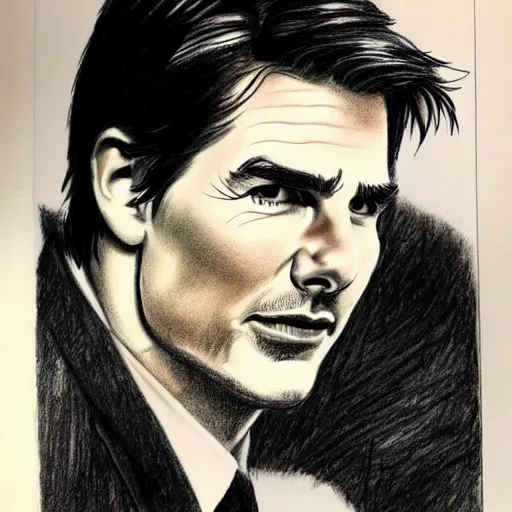 Image similar to a portrait drawing of Tom Cruise drawn by Mort drucker