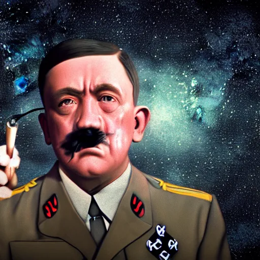 Prompt: octane render, 4 k, realistic lighting, adolf hitler smoking a cigarette in outer space
