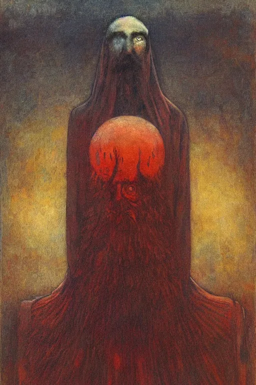 Image similar to strange cloaked figure with beard and red eyes, doom fantasy, mikalojus konstantinas ciurlionis