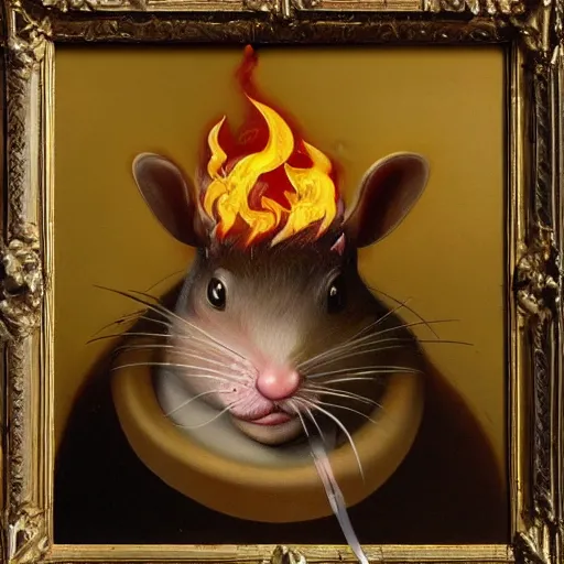 Prompt: flame rat portrait, baroque painting, rat with an onion head