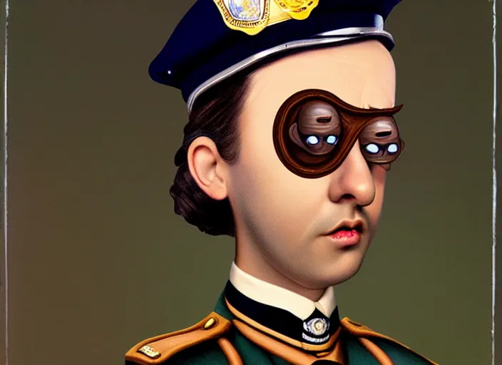 Image similar to a police officer with donut face, lowbrow, matte painting, 3 - d highly detailed, in the style of mark ryden,