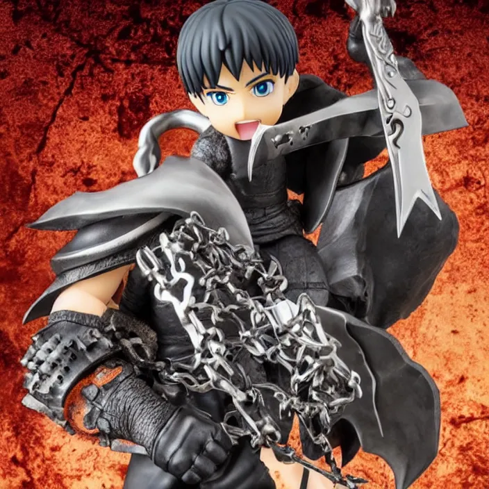 Prompt: Guts from Berserk, An anime Nendoroid of Guts from Berserk, gritty look, holding huge black sword slab of steel, figurine, detailed product photo