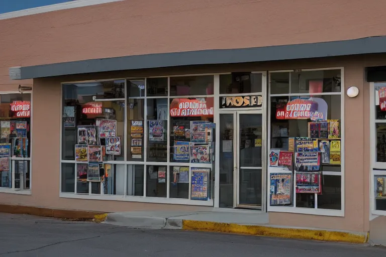 Prompt: the outside of a blockbuster store at a small town made by gregory crewdson