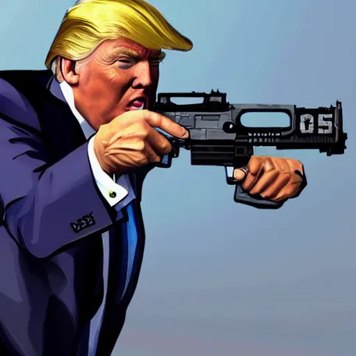 Prompt: Donald Trump holding a SMG, GTA V style