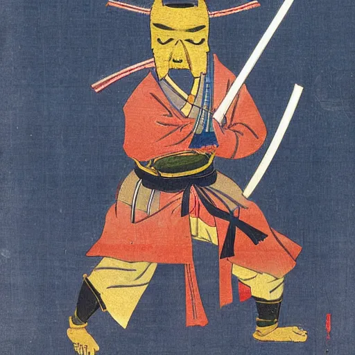 Prompt: samurai wearing oni mask and holding katana with both hands, 1 9 th century