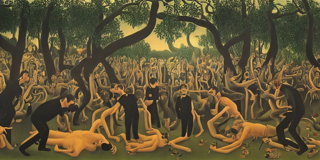 Image similar to a beautiful painting of Bad Religion playing a concert in Hell by Henri Rousseau 8k, 4k