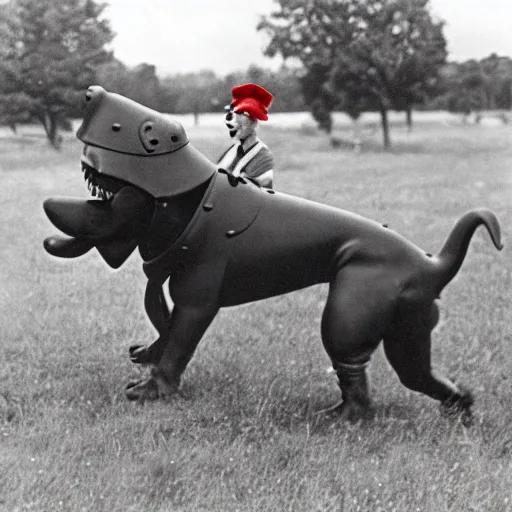 Image similar to clifford the big red dog invading at the battle of normandy, historical photo