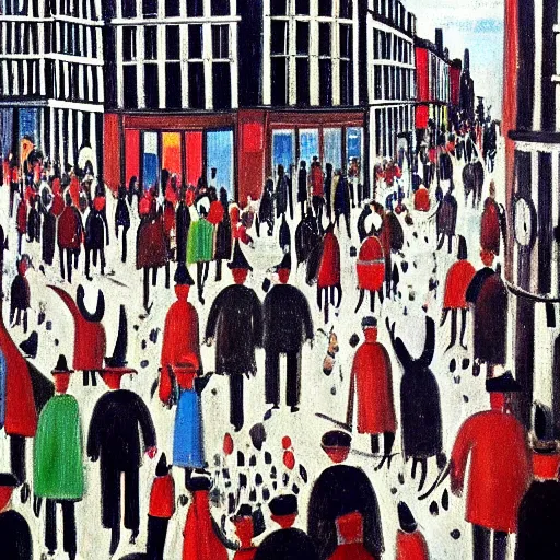 Prompt: l s lowry painting of notting hill carnival