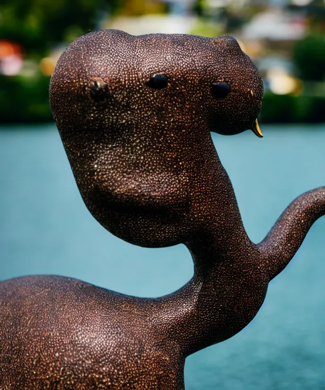 Image similar to high quality presentation photo of a detailed figurine of a cute loch ness monster, photography 4k f1.8 anamorphic bokeh 4k Canon Nikon