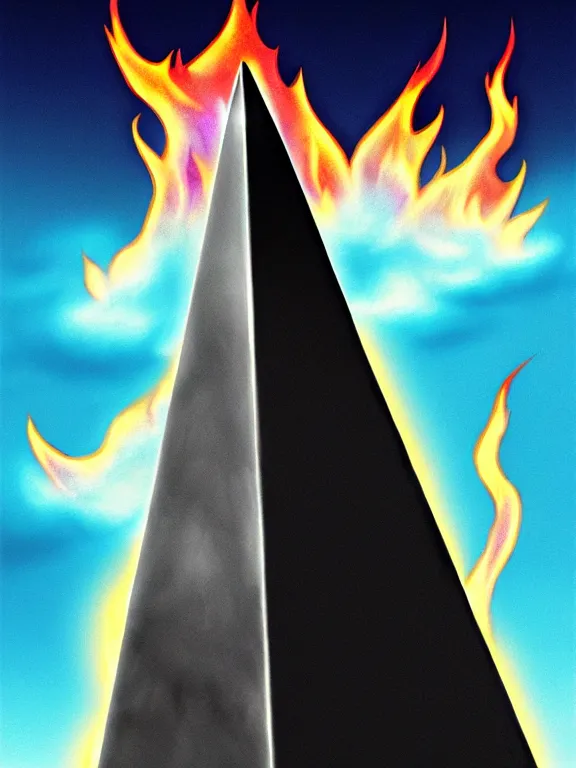 Prompt: savage electric flames engulfing an obsidian obelisk, beautiful, mythical, mystical, highly detailed, hyperrealistic, energy, low light, high contrast, lifelike, bright sky