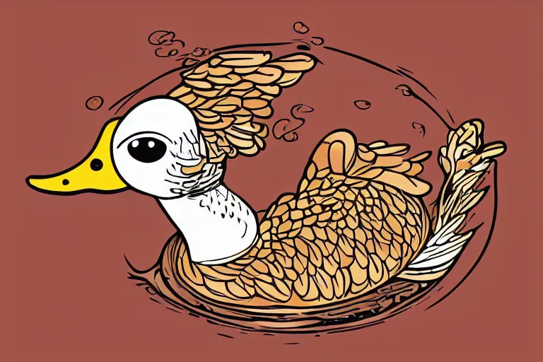 Image similar to a vector illustration of a smoking duck in lowbrow art style, highly detailed, elegant, intricate