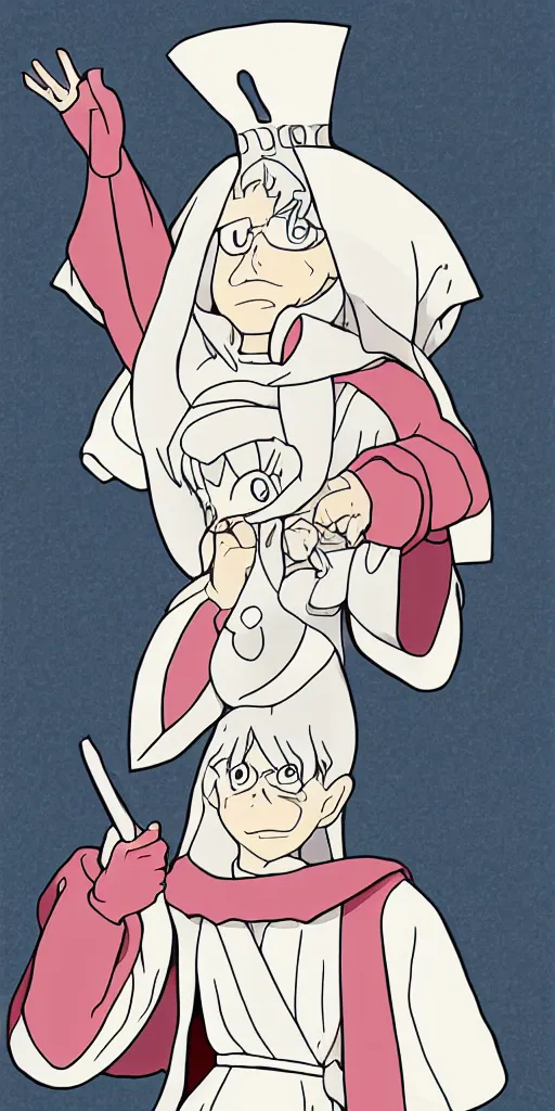 Image similar to the pope drawn by studio trigger, in the style of Little Witch Academia, spiritual enlightenment