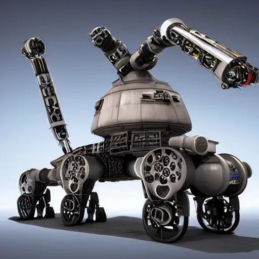 Image similar to a futuristic tank with six robot legs and a huge cannon