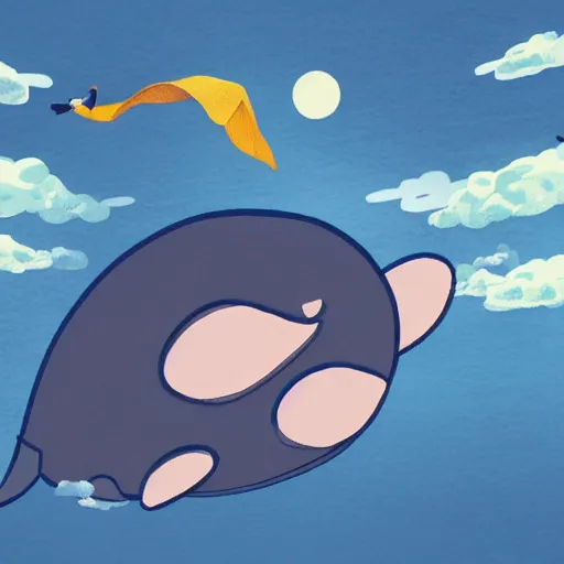 Prompt: a huge flying whale that has tiny wings