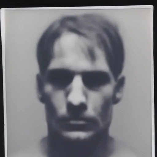 Image similar to grainy polaroid photograph of the face of a serial killer, only known evidence