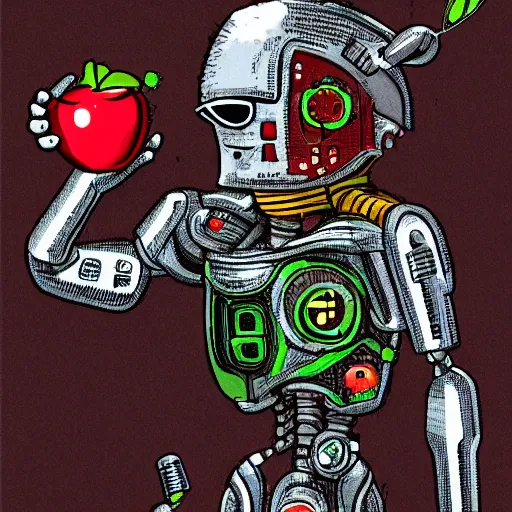 Image similar to a cyborg apple bounty hunter
