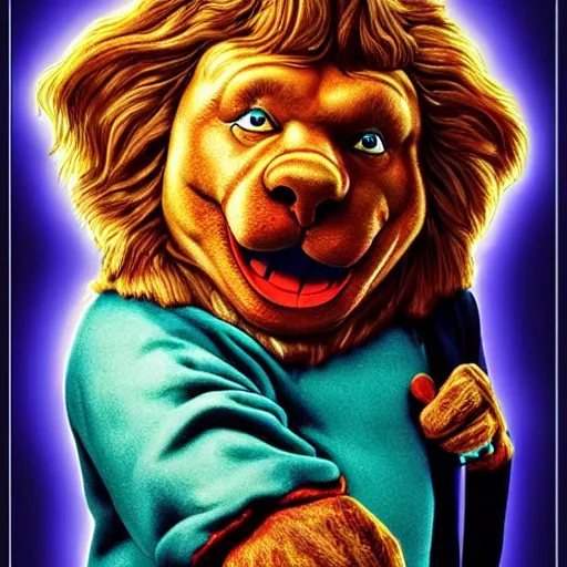 Image similar to snl chris farley as the cowardly lion of oz, studio poster photography, trending on artstation, featured on deviantart, award winning costume